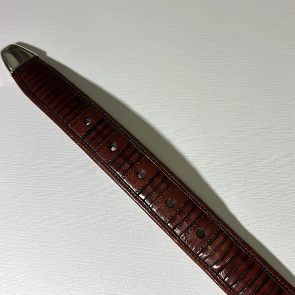 Mezlan mens 44 brown leather metal tipped luxury belt made in Spain EUC